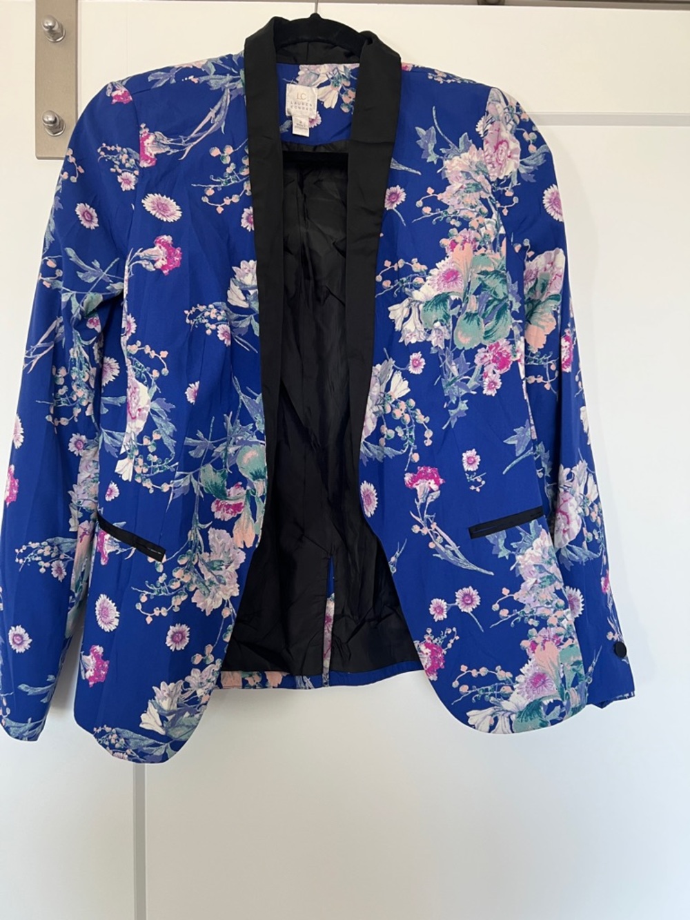 LC Lauren Conrad Royal Blue Floral Blazer with Black Trim